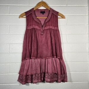 Artesia Sleeveless Tiered Peplum Top Large Mauve Lace Trim Boho Romantic Fairy